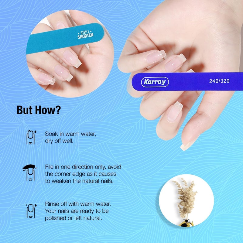 Karroy Nail File and Buffer for Natural Nails Dual Sided 2 Steps Shorten and Shape Nail Tools 20pcs 240/320 Grit - Image 3